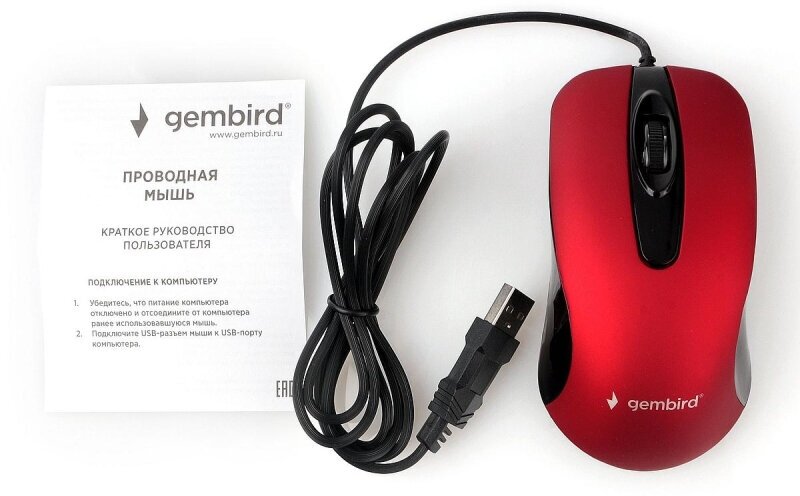 Мышь проводная Gembird MOP-400-R красный USB - фото №9