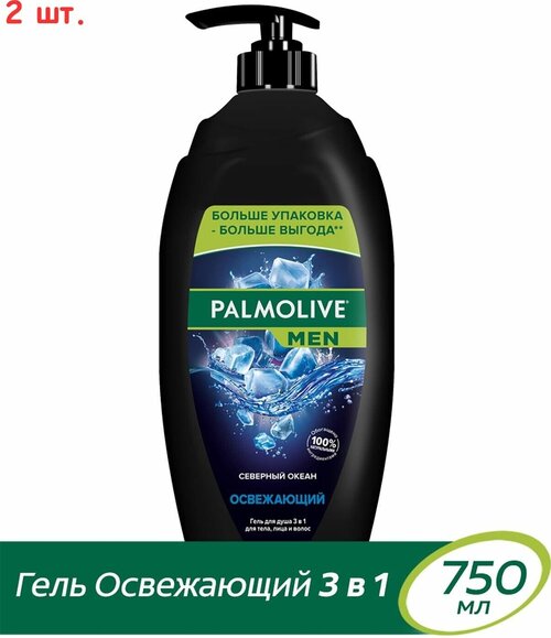 Гель для душа MEN Северный океан с морскими минералами 3 в 1 для тела лица и волос 750мл (2 шт.)