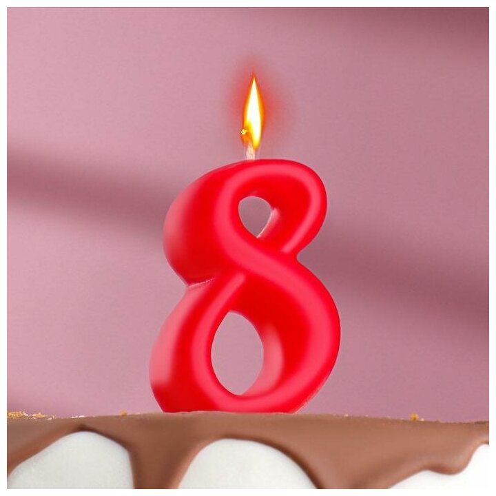Свеча для торта цифра "Овал" "8", красная, 7 см - фотография № 1