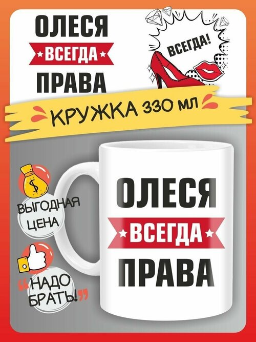 Кружка Олеся всегда права. Подарок на день рождение