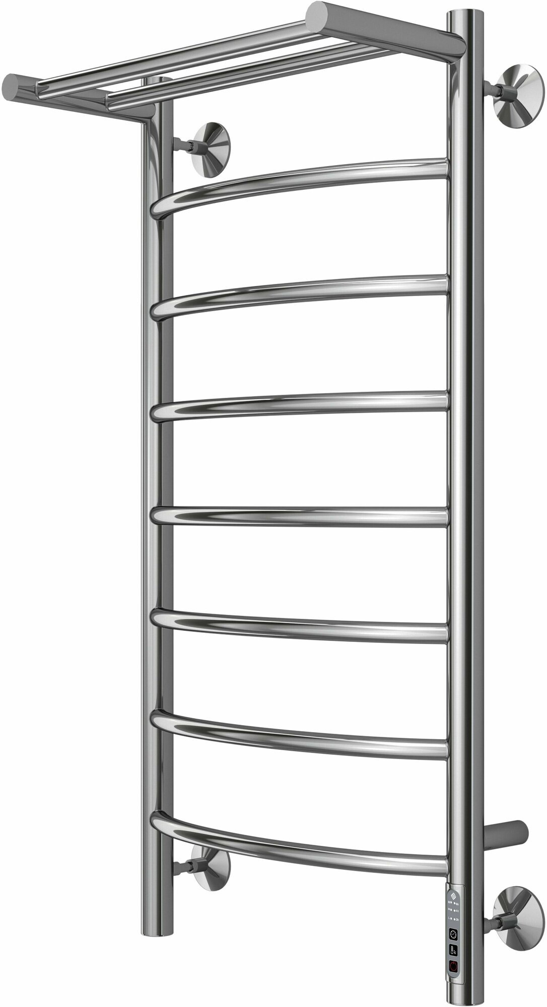 Полотенцесушитель электрический с полкой TERMINUS (Терминус) Классик с полкой П8 400х850 мм, нержавеющая сталь, диммер Quick Touch, гарантия 5 лет