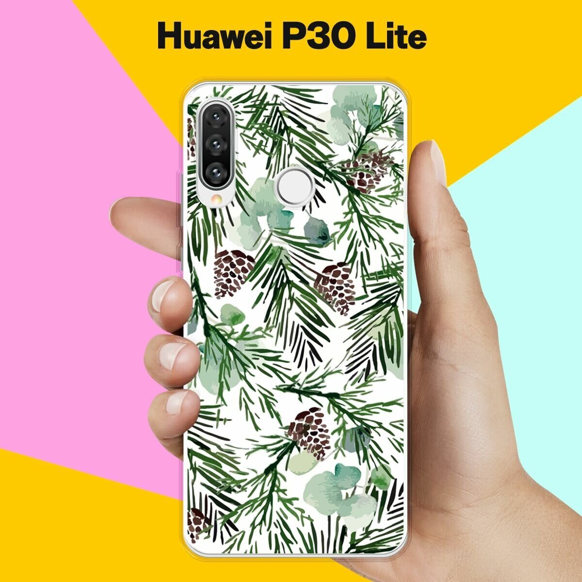 Силиконовый чехол на Huawei P30 Lite Шишки на елке / для Хуавей П30 Лайт