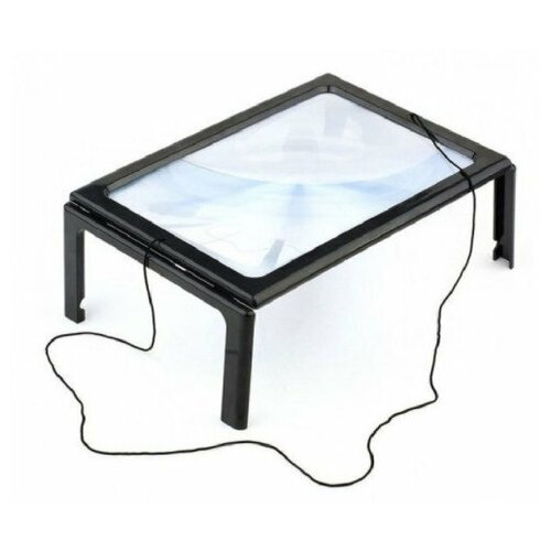 Линза настольная. Лупа. Линза Френеля. Увеличение 3х с подсветкой 4 LED. Столик лупа увеличительный.