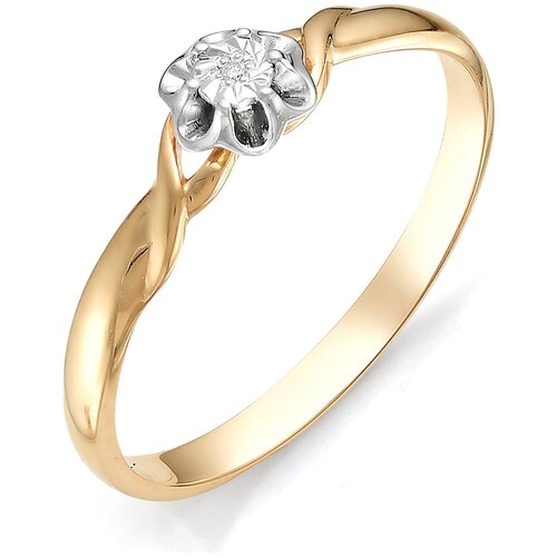 фото Алькор кольцо цветок с бриллиантом из красного золота 11622-100, размер 17