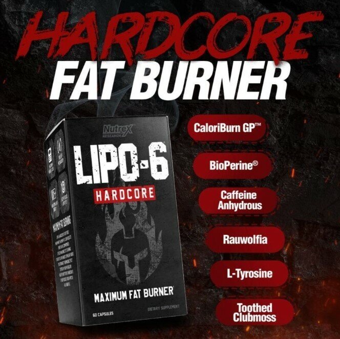 Nutrex Lipo 6 Hardcore - жиросжигающий стимулятор для спортсменов, 60 капсул