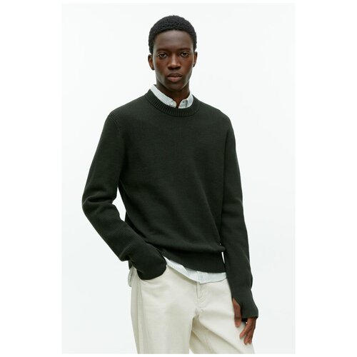 фото Хлопковый свитер с круглым вырезом - темно-зеленый - xl arket