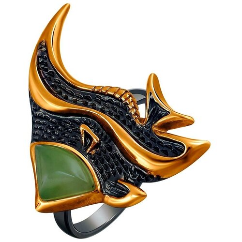 фото Эстет кольцо "рыбка" с нефритами из чернёного серебра с позолотой 51к451098пч-2, размер 17