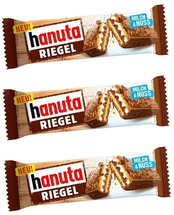 Вафельный батончик Ферерро Ханута Ригель / Ferrero Hanuta Riegel 3 шт х 34,5 гр (Германия) - фотография № 2