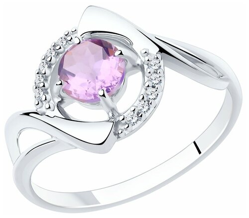 Кольцо Diamant серебро, 925 проба, фианит, аметист, размер 18, бесцветный, фиолетовый