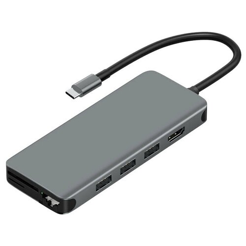 Переходник - Хаб WiWU Alpha 12 in 1, серый хаб usb type c адаптер переходник 8 в 1 hdmi 4k rj45 tf sd usbx2 type c pd 87w для macbook для ноутбука