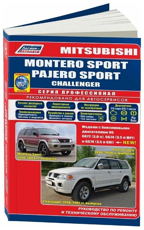 Книга Mitsubishi Montero Sport, Pajero Sport, Challenger 1996-2008 бензин, электросхемы, каталог з/ч. Руководство по ремонту и эксплуатации автомобиля. Профессионал. Легион-Aвтодата