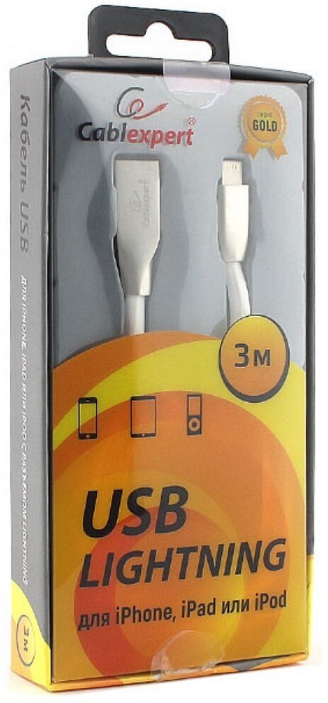 Кабель Gembird Cablexpert Gold Series USB AM/Lightning 3m White CC-G-APUSB01W-3M - фото №4