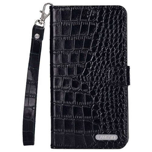 фото Чехол- книжка mypads premium для apple iphone x (10) из качественной импортной натуральной кожи теленка с фактурной прошивкой рельефа кожи крокодила экзотический черный