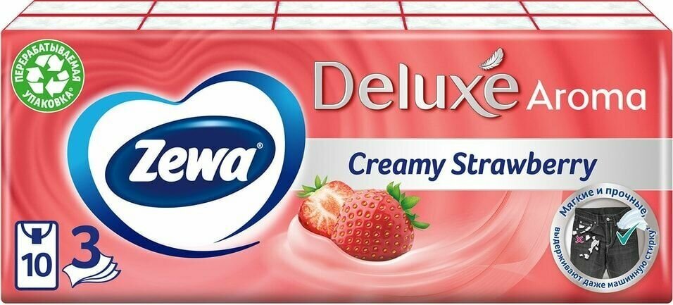 Носовые платки Zewa Deluxe Creamy Strawberry 10*10шт - фотография № 11