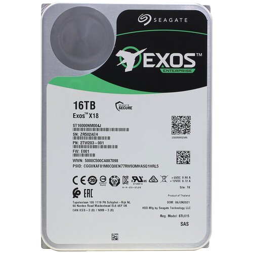 Жесткий диск Seagate Exos X18 16TB (ST16000NM004J) жесткий диск hdd seagate exos x18 st16000nm004j sas 3 0 16 tb 7200об мин