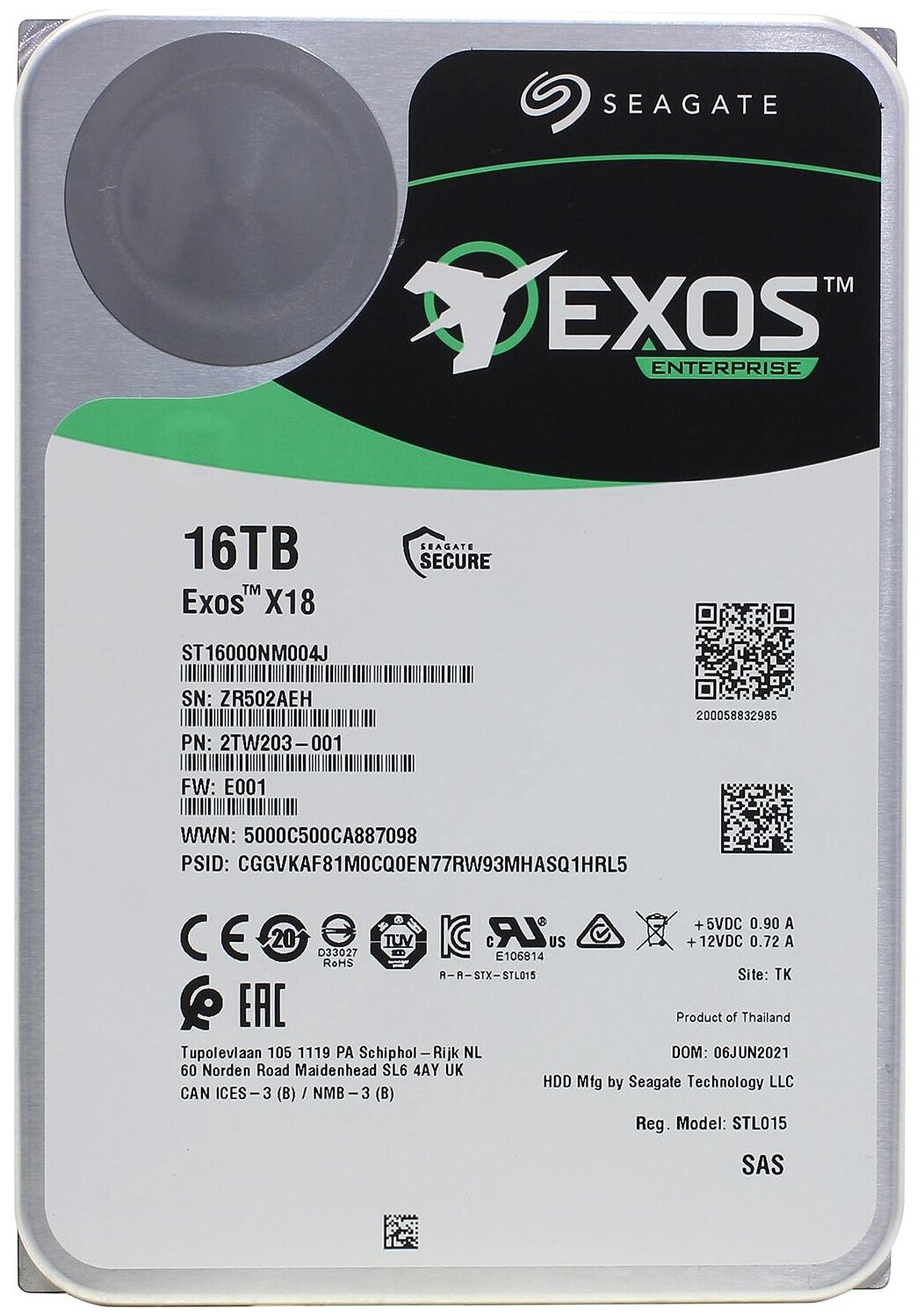 Жесткий диск 3.5" 16.0Tb SAS 12Gb/s 7200rpm 256MB Seagate Exos X18 enterprise St16000nm004j