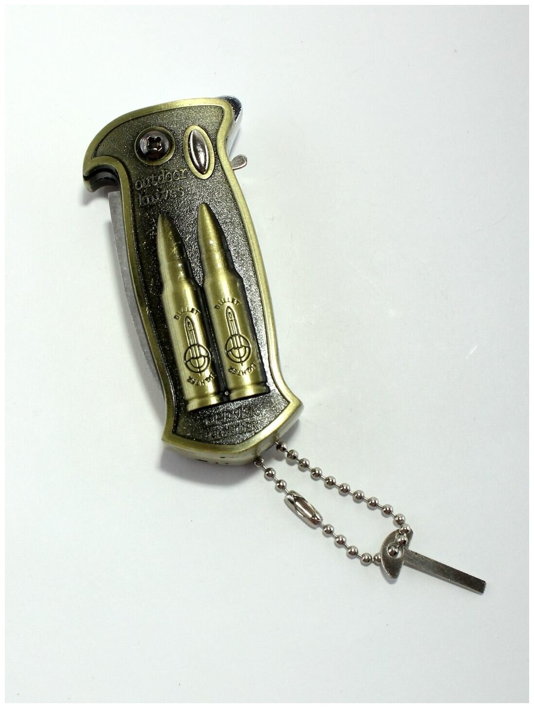 зажигалка газовая открывашка + нож, с турбонаддувом, цвет бронза - фотография № 1