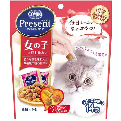 Лакомство для кошек Japan Premium Pet, хрустящий корм PRESENT для избалованных кошек на основе тихоокеанских морепродуктов, 42 г