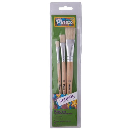 Набор кистей Pinax School & Hobby, щетина, плоские, с короткой ручкой, 3 шт., блистер