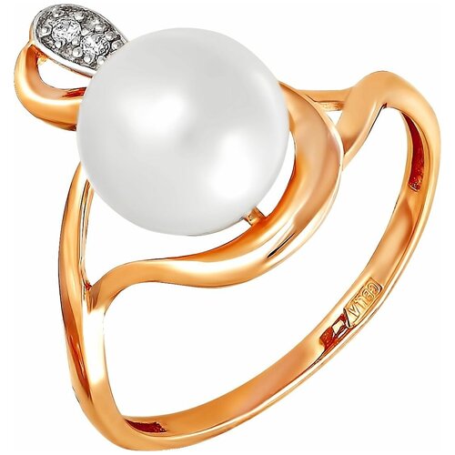 фото Примаэксклюзив кольцо с жемчугом и фианитами из красного золота 190-1-648р, размер 17.5