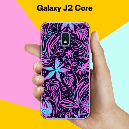 Силиконовый чехол на Samsung Galaxy J2 Core Фиолетовые цветы / для Самсунг Галакси Джей 2 Кор силиконовый чехол на samsung galaxy j2 core do not tell me для самсунг галакси джей 2 кор