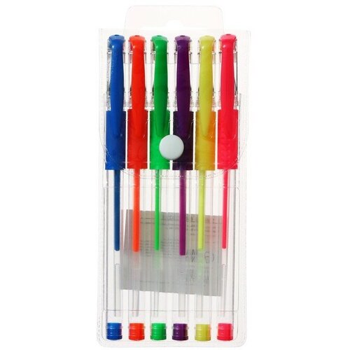 Набор гелевых ручек, 6 цветов, флуоресцентные, с резиновыми держателями набор гелевых ручек 6 цветов флуоресцентные с резиновыми держателями