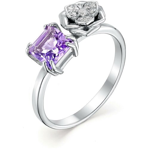 фото Алькор кольцо с аметистом и фианитами из серебра 01-0470-00ам-00, размер 18.5