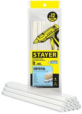 STAYER Cristal 11х200 мм, 12 шт, Универсальные клеевые стержни прозрачные, (0682-12)
