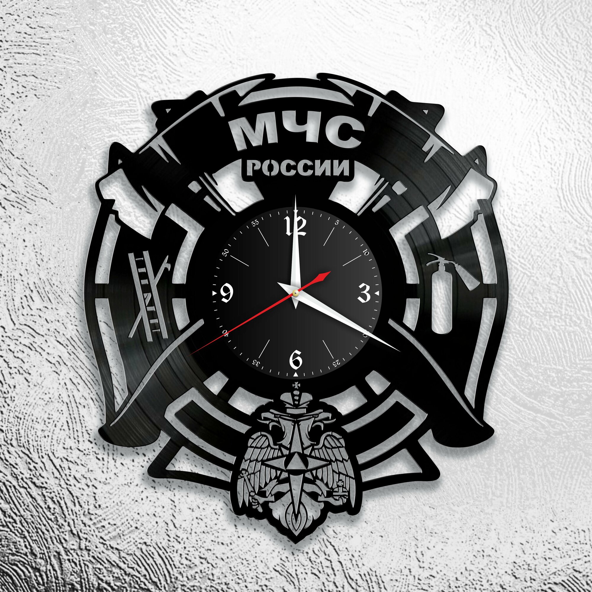Настенные часы из виниловой пластинки с символикой МЧС России