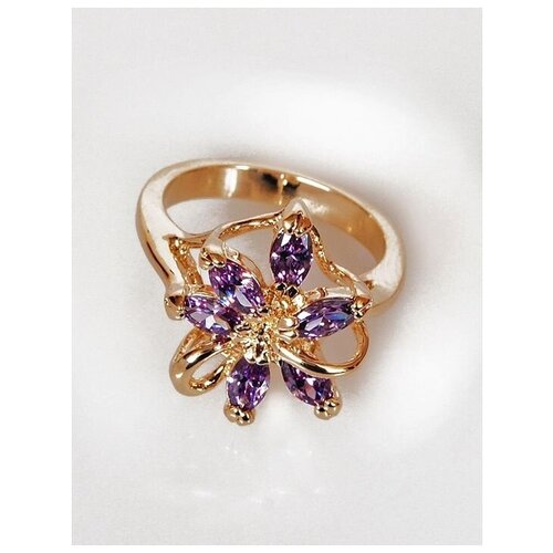 фото Кольцо lotus jewelry, бижутерный сплав, золочение, аметист, размер 20, фиолетовый