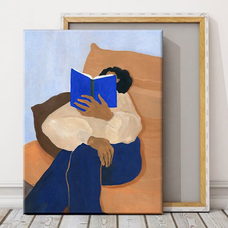 Картина на холсте 50х70 см "Рисунок девушка с книгой", Большая картина для интерьера на стену, на подрамнике