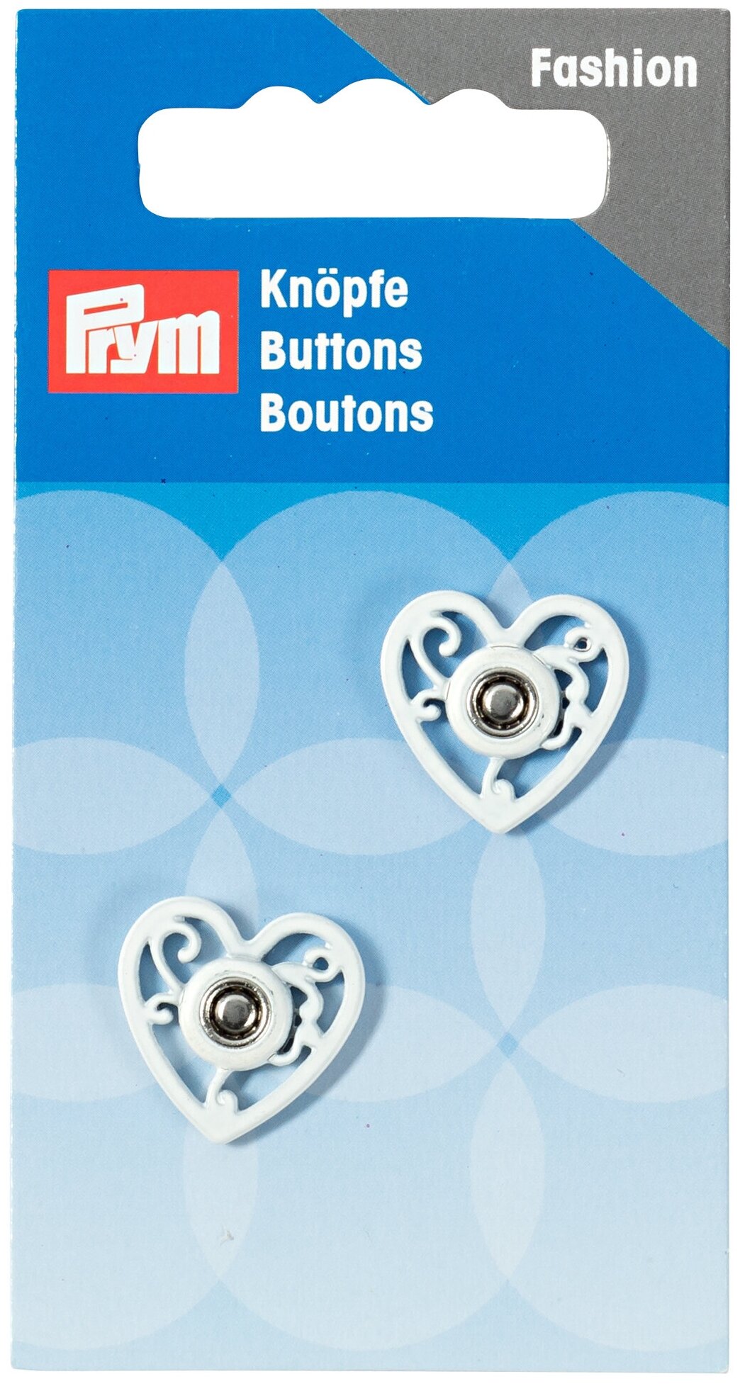 Пришивные кнопки "Сердце", размер 18мм, латунь/цинк, белый, 2шт в упаковке PRYM 341936