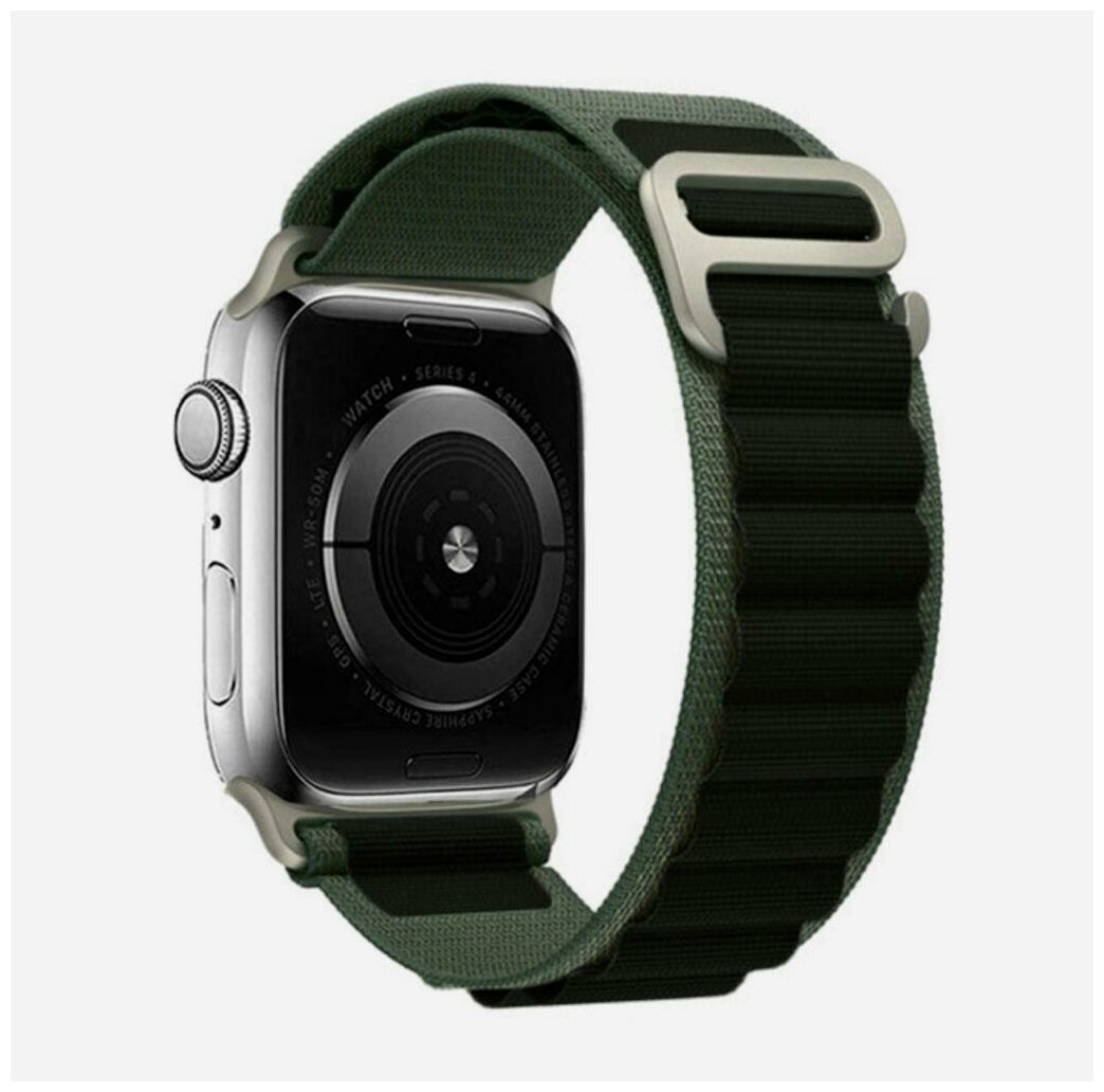 Тканевый ремешок для Apple Watch 42/44/45/49mm, series 1 2 3 4 5 6 7 8 /SE/SE 2022, Apple Watch Ultra (для эпл вотч) черно-зеленый