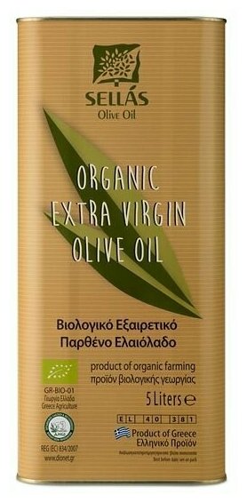 Оливковое масло Sellas Extra Virgin Organic (Bio) 5л, 0,2% (Греция, Пелопоннес, органическое, жесть)