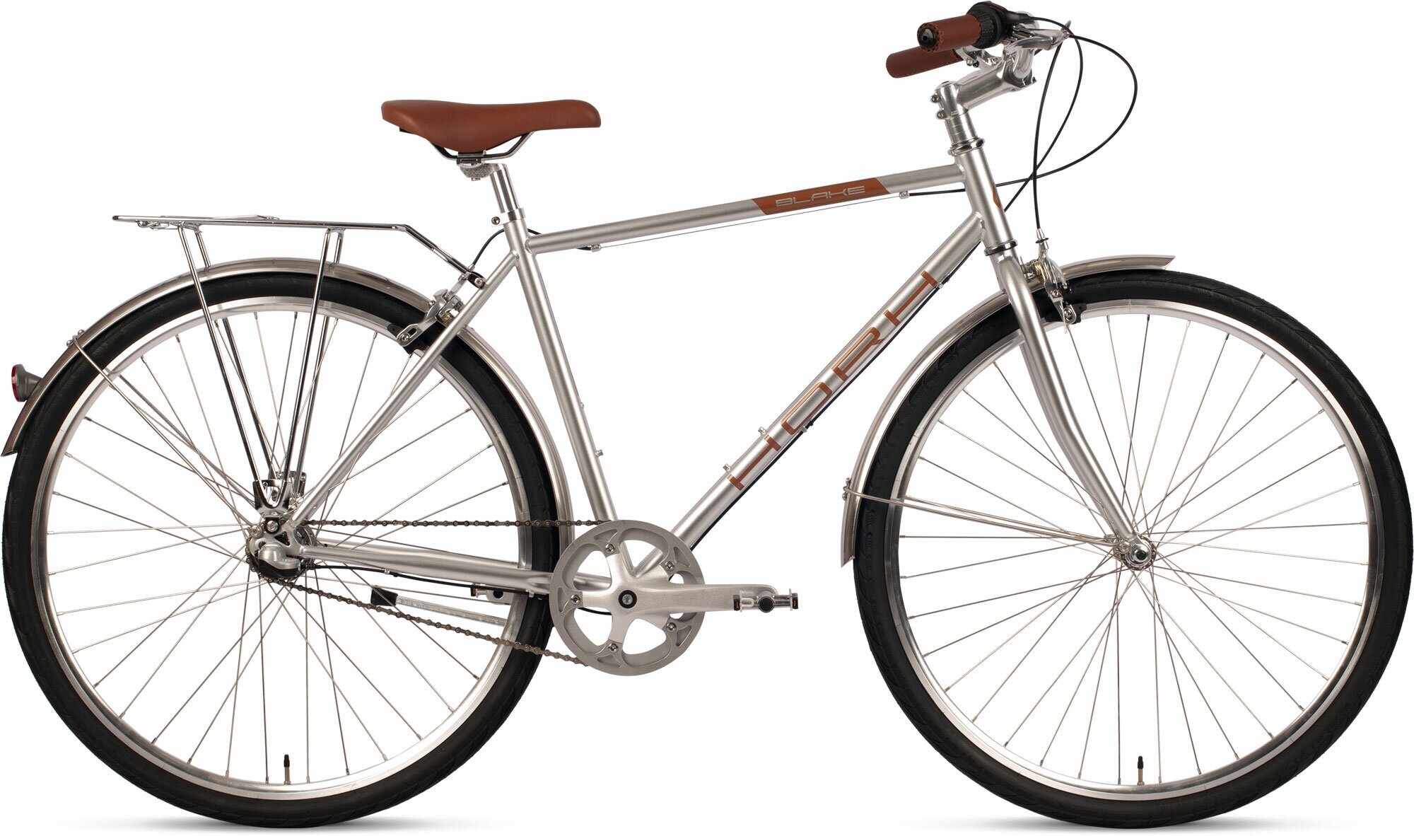 Велосипед городской HORH BLAKE (2023), ригид, взрослый, мужской, стальная рама, оборудование Shimano Nexus, 3 скорости, ободные тормоза, цвет Silver, серебристый цвет, размер рамы L, для роста 180-190 см