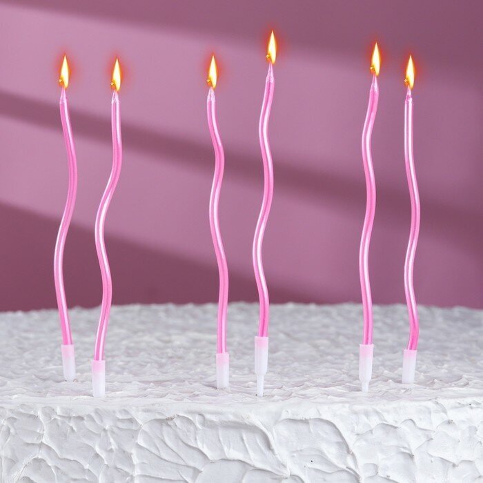 Страна Карнавалия Свечи для торта витые "Серпантин" 6 шт, коктейльные, розовый блик