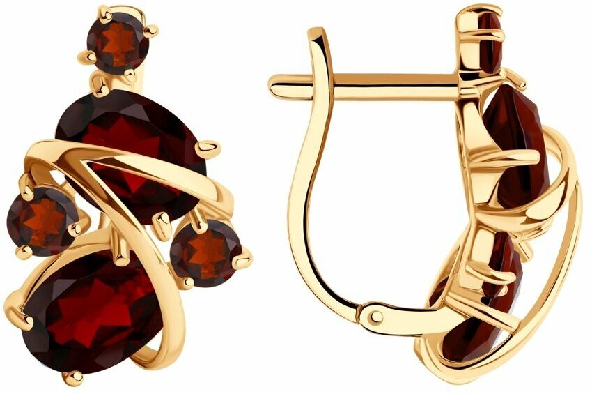 Серьги, красное золото, 585 проба, гранат