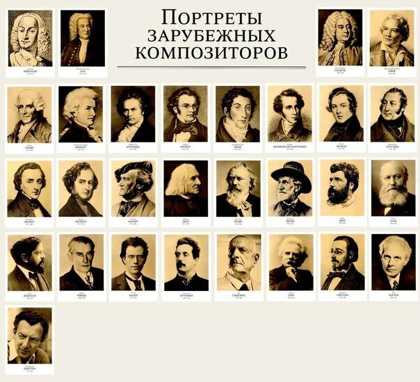 16560МИ Портреты зарубежных композиторов (29 листов 290х410мм), издательство "Музыка"