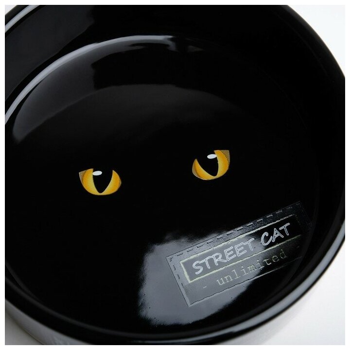 Миска для кошек Пижон керамическая "Черный кот" 300 мл, оранжевая - фотография № 4