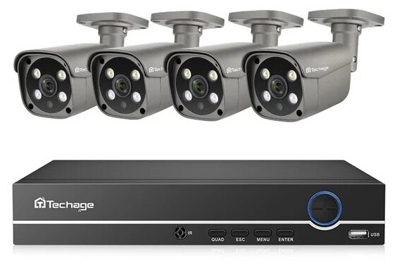Цифровой IP POE комплект видеонаблюдения на 4 камеры 5Mp со звуком