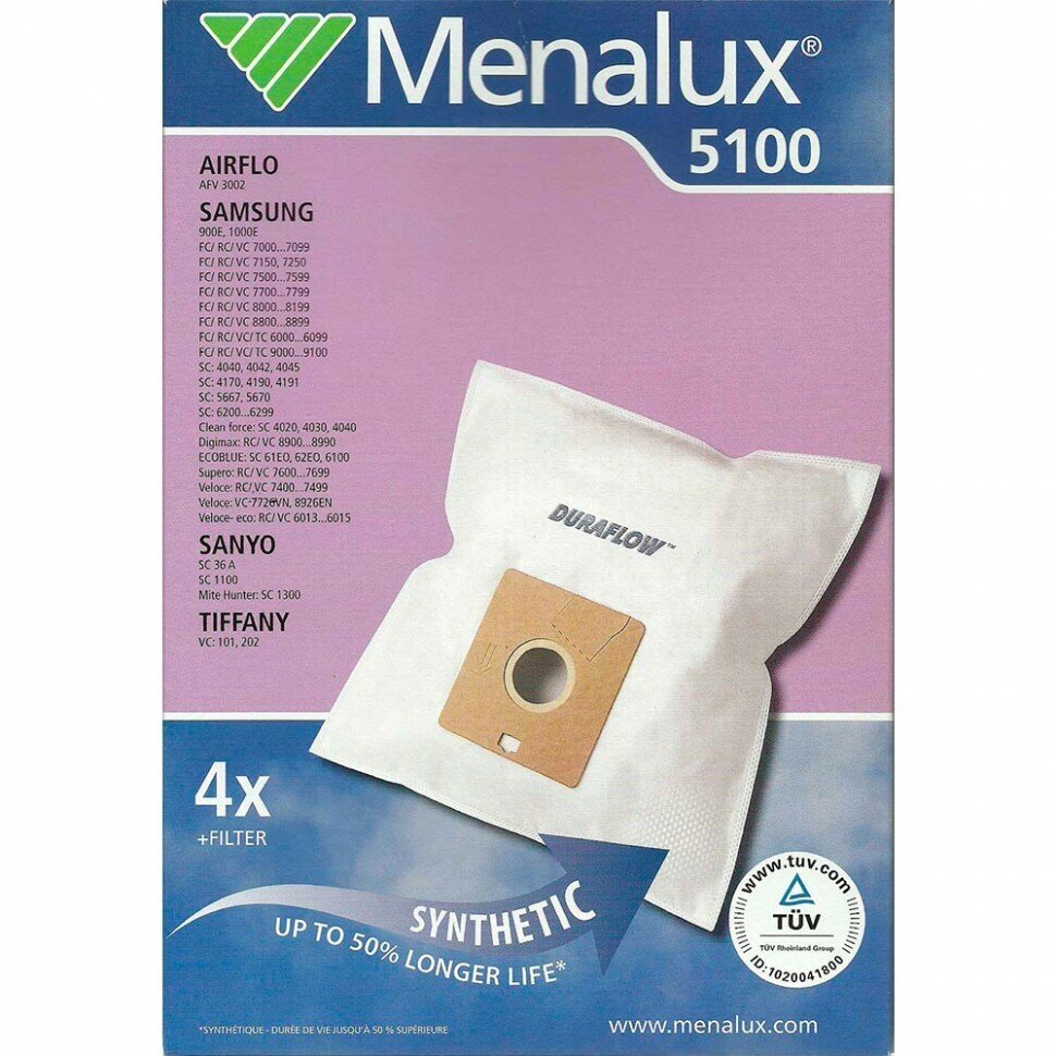 Menalux 5100, мешки для пылесоса Samsung, BEKO, Hoover, LG, Sanyo, тип VP-77 (4 штуки + 1 моторный фильтр) - фотография № 3