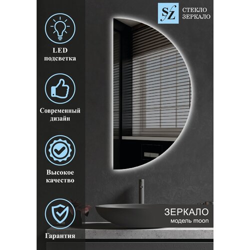 Зеркало интерьерное настенное с подсветкой парящее полукруглое правое 40*80см для ванной + покраска по периметру