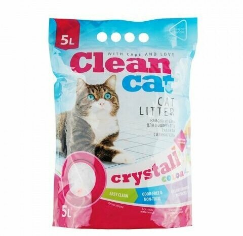 Clean Cat Crystall Color наполнитель для кошачьего туалета, силикагелевый, впитывающий, цветной микс, 5 л - фотография № 2