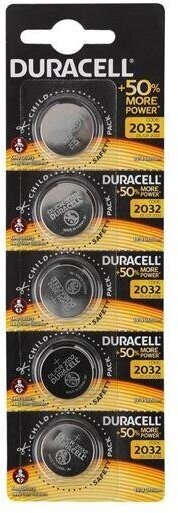 Дисковая батарейка Duracell CR2032 Lithium Battery 3V BL5 , 5шт.