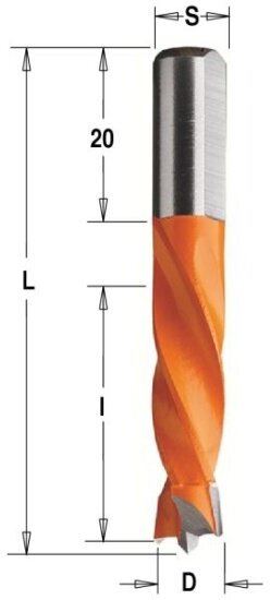 Сверло для присадочного станка Cmt HW 8x30x55.5 Z=2+2 S=8x20 RH, 306.080.11