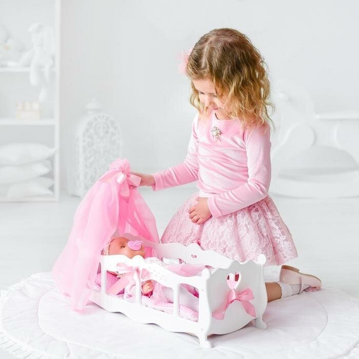 Кровать для кукол мега тойс "Diamond princess", с постельным бельем и балдахином, белая