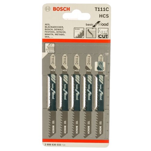 Пилки для лобзиков BOSCH по дереву, ДСП T111C 100х74мм быстрый рез HCS (5шт)