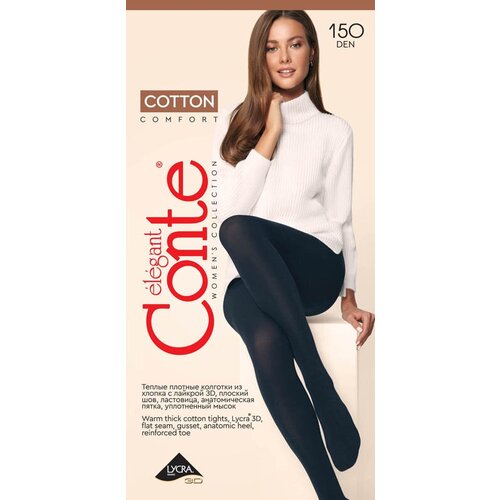 Колготки Conte elegant Cotton, 150 den, черный напульсник 3d family плоские швы черный