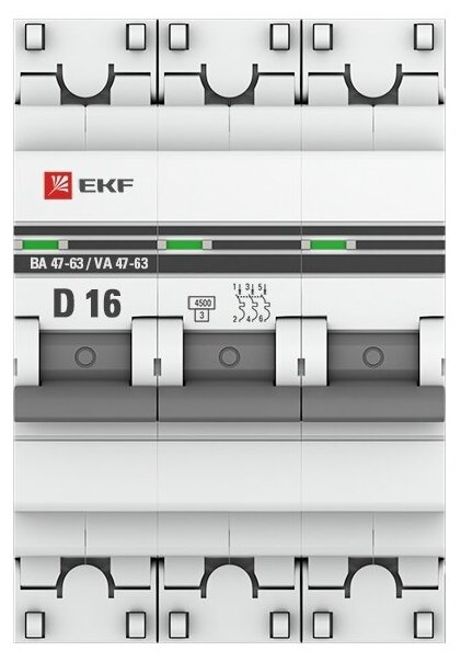 Автоматический выключатель 3P 16А (D) 4,5kA ВА 47-63, EKF PROxima - фотография № 2