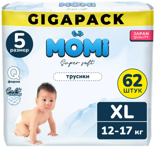 Трусики-подгузники Momi Super Soft GIGA PACK XL (12-17 кг), 62 шт